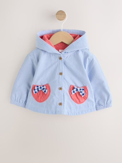 Blue Striped Strawberry Pocket Baby Hooded Jacket (0mths-2yrs) - Size Up to 1 Month (56cm) - Blue Striped Strawberry Pocket