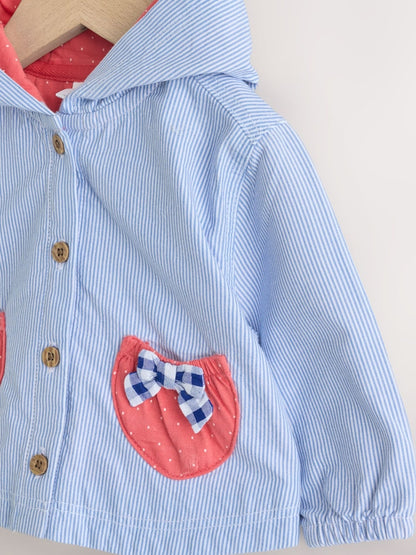 Blue Striped Strawberry Pocket Baby Hooded Jacket (0mths-2yrs) - Size Up to 1 Month (56cm)
