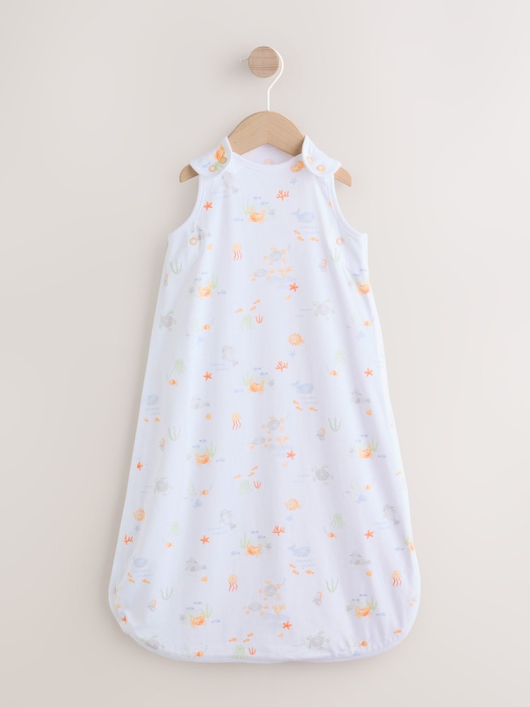 Neutral Mini Sea Print 0.5 Tog Sleeveless Baby Sleep Bag