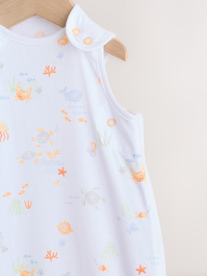 Neutral Mini Sea Print 0.5 Tog Sleeveless Baby Sleep Bag