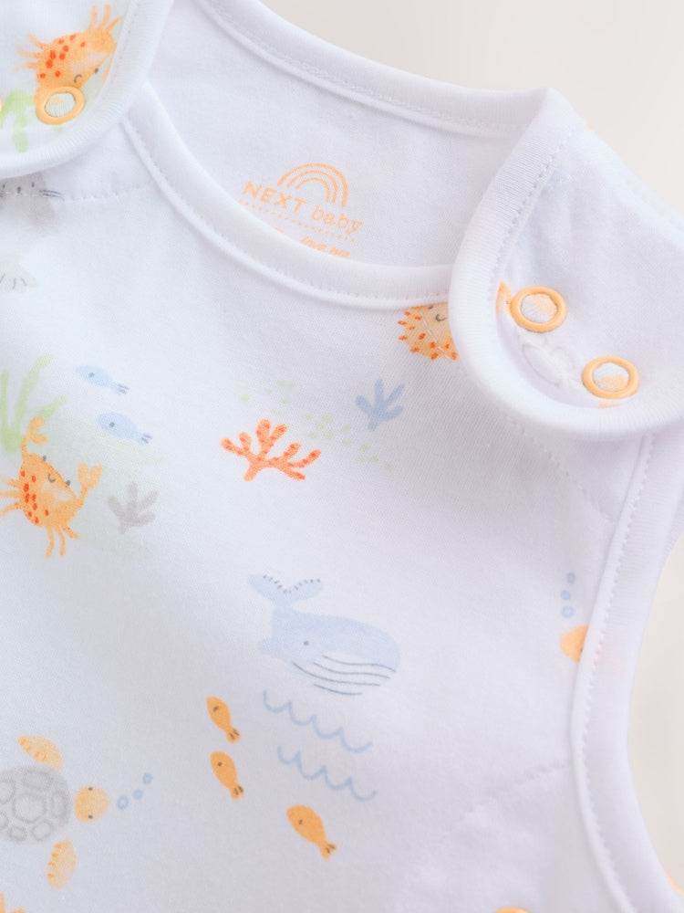 Neutral Mini Sea Print 0.5 Tog Sleeveless Baby Sleep Bag