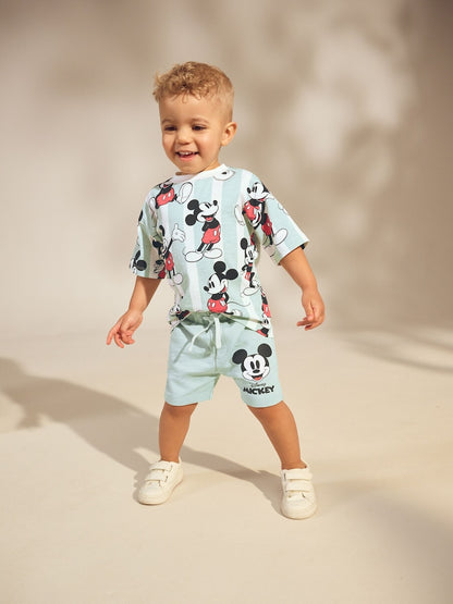 Sage Green Mickey Mouse T-Shirt and Shorts Set (3mths-8yrs) - Sage Green / 12-18 Months (80-86cm)