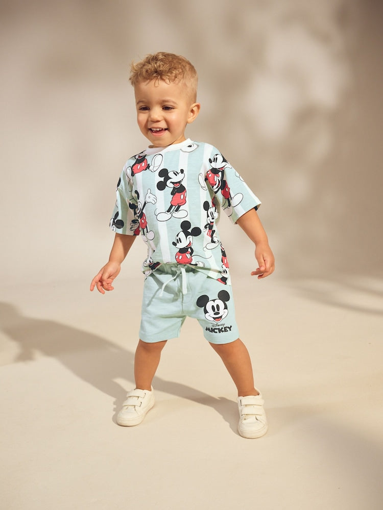 Sage Green Mickey Mouse T-Shirt and Shorts Set (3mths-8yrs) - Size 3-6 Months (62-68cm) - Sage Green
