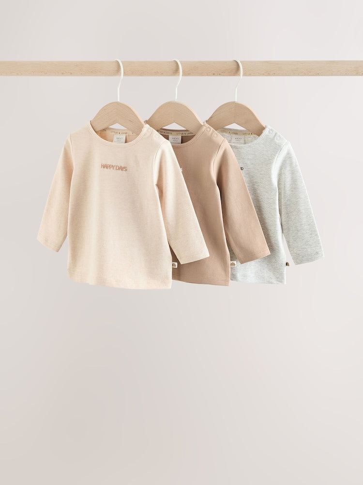 Neutral/Grey Long Sleeve Baby T-Shirts 3 Pack (0mths-2yrs)