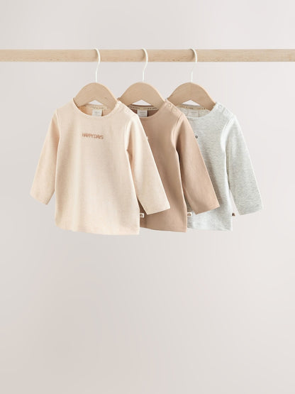 Neutral/Grey Long Sleeve Baby T-Shirts 3 Pack (0mths-2yrs)