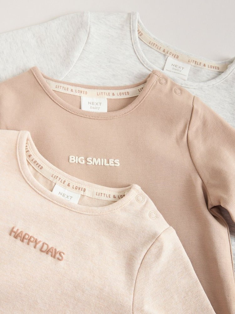 Neutral/Grey Long Sleeve Baby T-Shirts 3 Pack (0mths-2yrs)