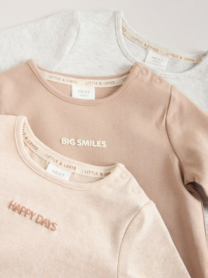 Neutral/Grey Long Sleeve Baby T-Shirts 3 Pack (0mths-2yrs) - Size Up to 1 Month (56cm)
