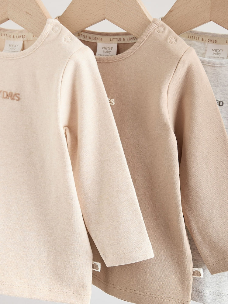 Neutral/Grey Long Sleeve Baby T-Shirts 3 Pack (0mths-2yrs)