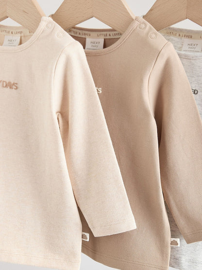 Neutral/Grey Long Sleeve Baby T-Shirts 3 Pack (0mths-2yrs)