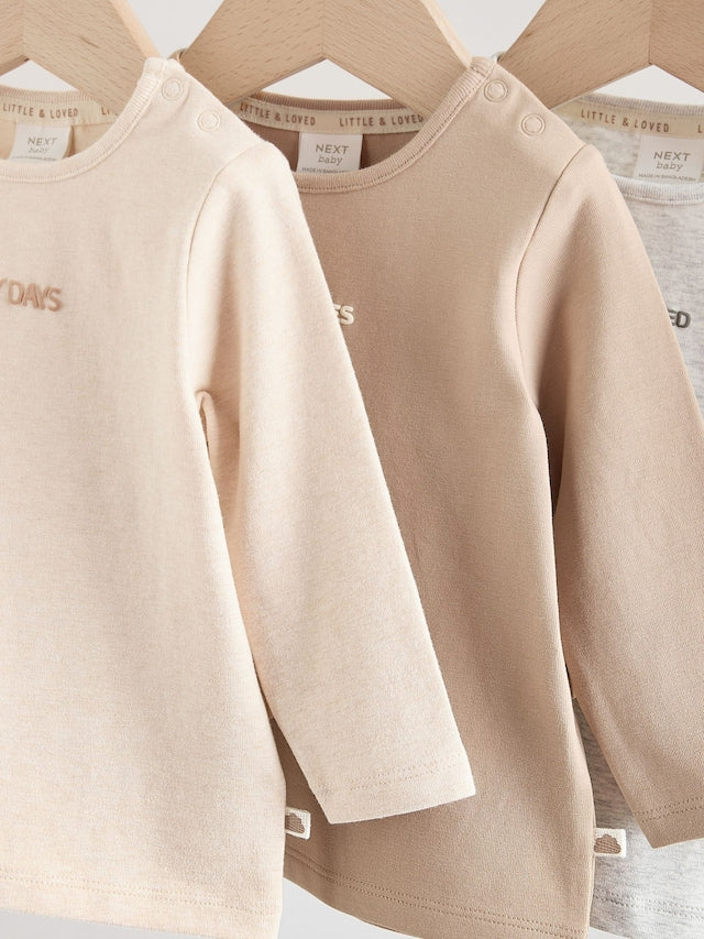 Neutral/Grey Long Sleeve Baby T-Shirts 3 Pack (0mths-2yrs) - Size Up to 1 Month (56cm)