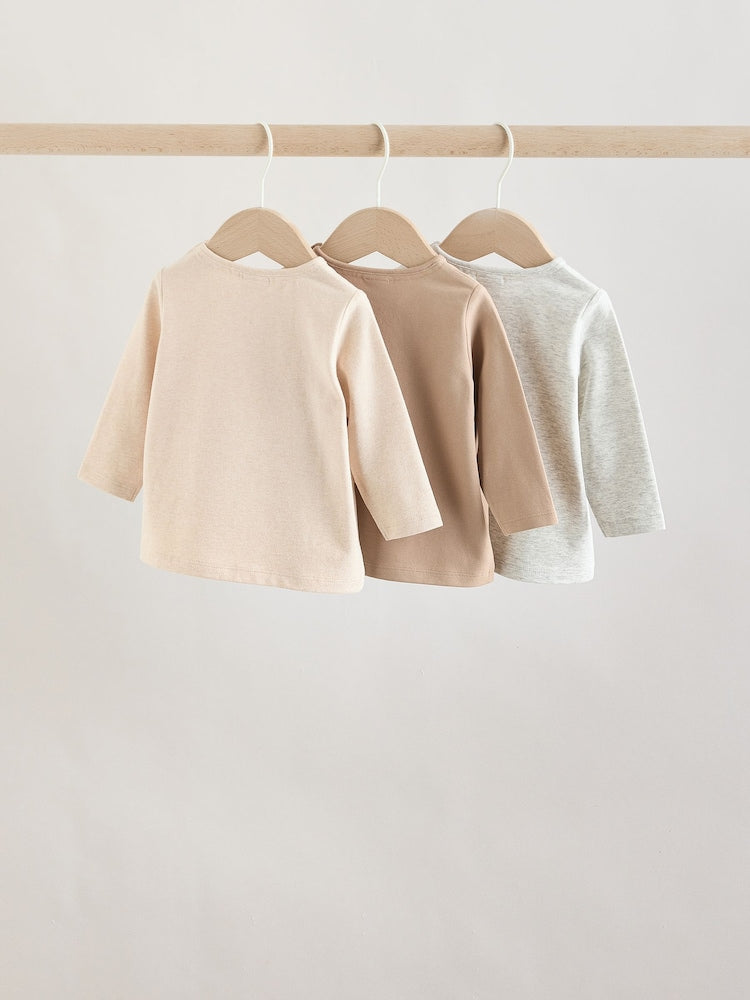 Neutral/Grey Long Sleeve Baby T-Shirts 3 Pack (0mths-2yrs)
