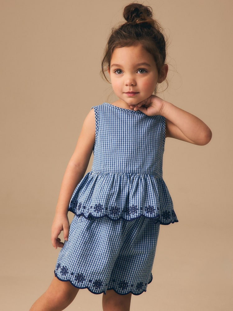 Navy Gingham Blouse And Shorts Co-ord Set (3mths-8yrs) - Navy Gingham Blouse And / 12-18 Months (80-86cm)