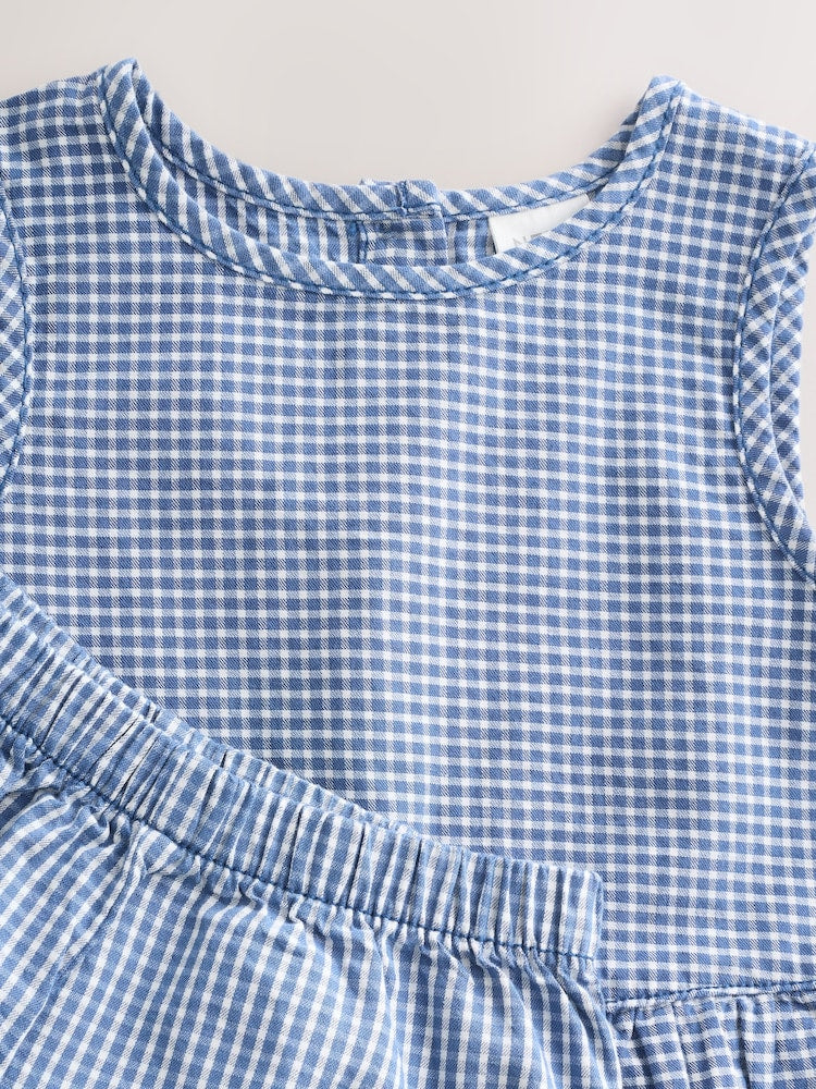 Navy Gingham Blouse And Shorts Co-ord Set (3mths-8yrs)
