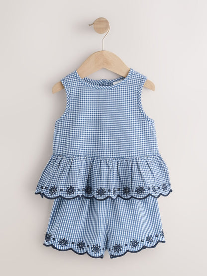 Navy Gingham Blouse And Shorts Co-ord Set (3mths-8yrs)