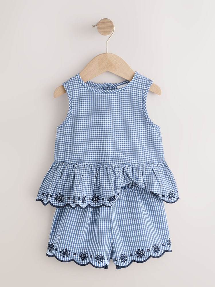 Navy Gingham Blouse And Shorts Co-ord Set (3mths-8yrs)