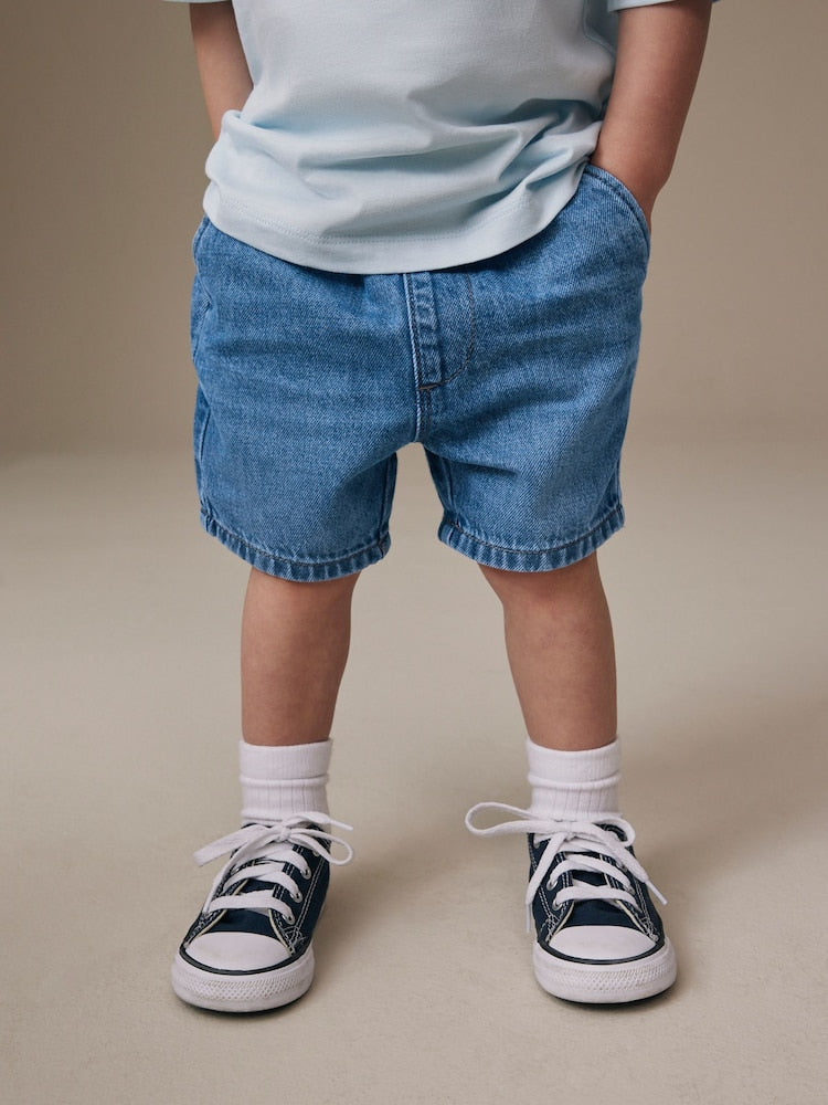 Mid Blue Pull On Loose Denim Shorts (3mths-7yrs) - Mid Blue Pull On Loose Denim / 12-18 Months (80-86cm)
