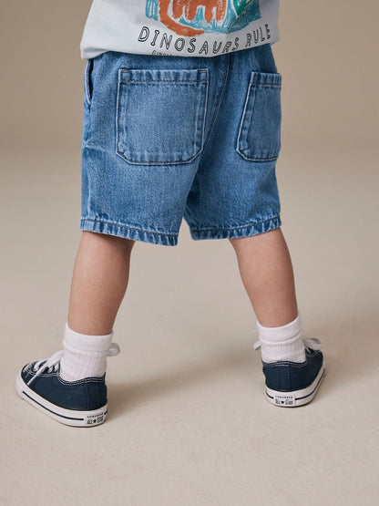 Mid Blue Pull On Loose Denim