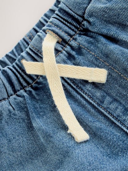 Mid Blue Pull On Loose Denim