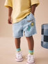 Light Blue Printed Pull On Loose Denim Shorts (3mths-7yrs) - 12-18 Months (80-86cm)
