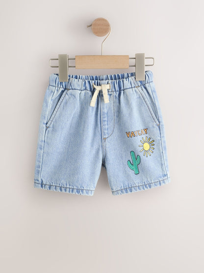 Image 43: Light Blue Printed Pull On Loose Denim Shorts (3mths-7yrs) - Image 6 of 10