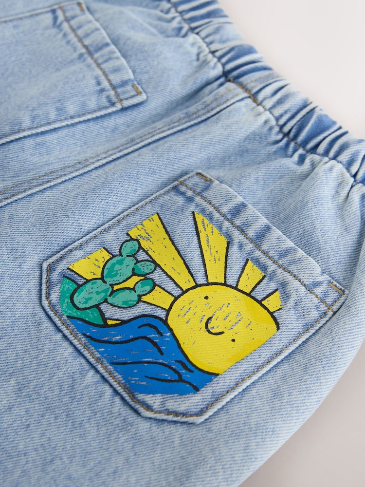 Image 45: Light Blue Printed Pull On Loose Denim Shorts (3mths-7yrs) - Image 8 of 10