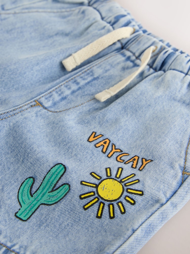 Image 46: Light Blue Printed Pull On Loose Denim Shorts (3mths-7yrs) - Image 9 of 10