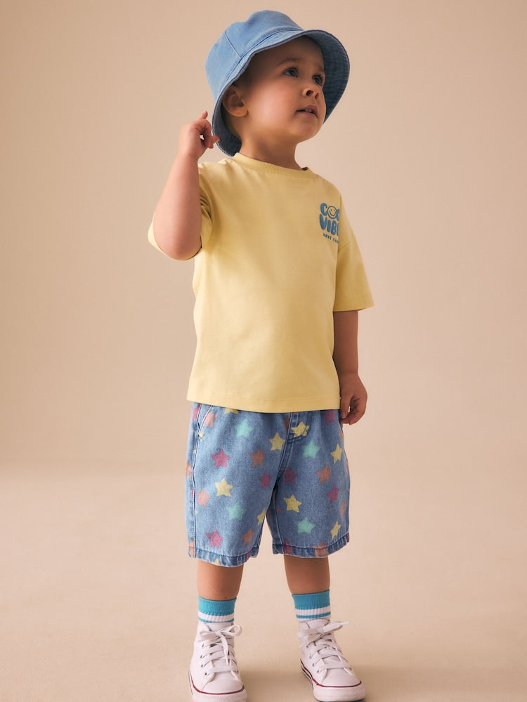Mid Blue Denim Star Pull On Loose Denim Shorts (3mths-7yrs)