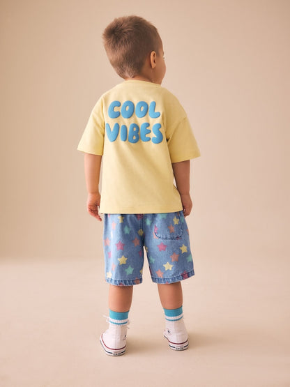 Mid Blue Denim Star Pull On Loose Denim Shorts (3mths-7yrs)