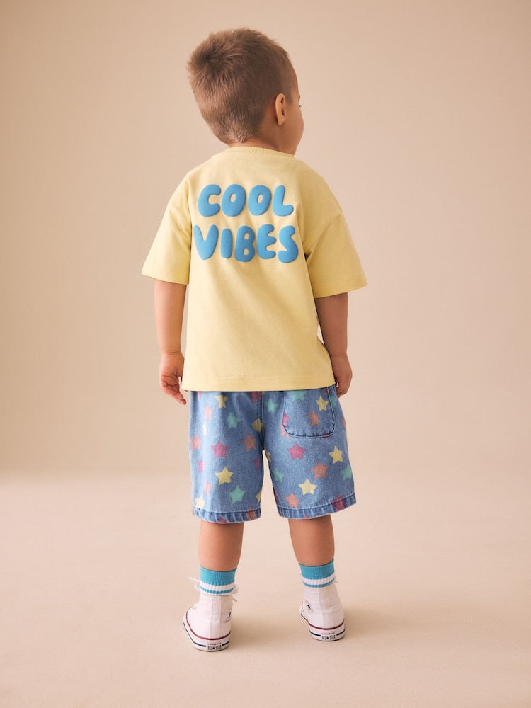 Mid Blue Denim Star Pull On Loose Denim