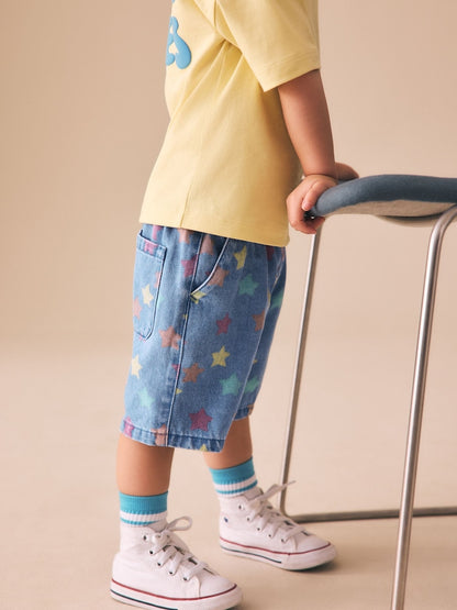 Mid Blue Denim Star Pull On Loose Denim Shorts (3mths-7yrs)