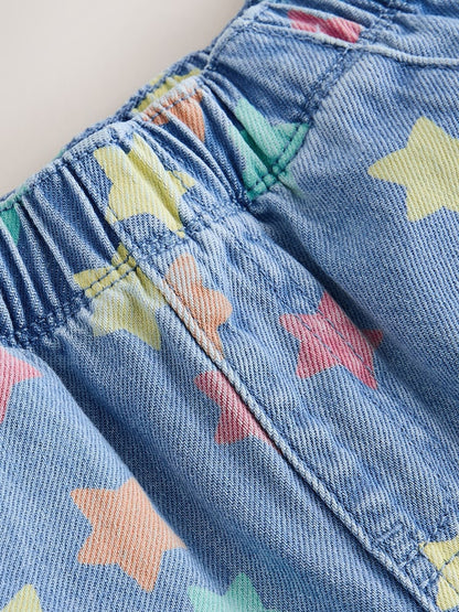 Mid Blue Denim Star Pull On Loose Denim