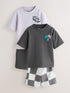 Charcoal Grey/Lilac Short Sleeve T-Shirt and Shorts Set 2 Pack (3mths-7yrs) - Charcoal Grey/Lilac / 12-18 Months (80-86cm)