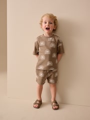 Brown Sun Short Sleeve All-Over Print T-Shirt and Shorts Set (3mths-7yrs) - Size 3-6 Months (62-68cm)