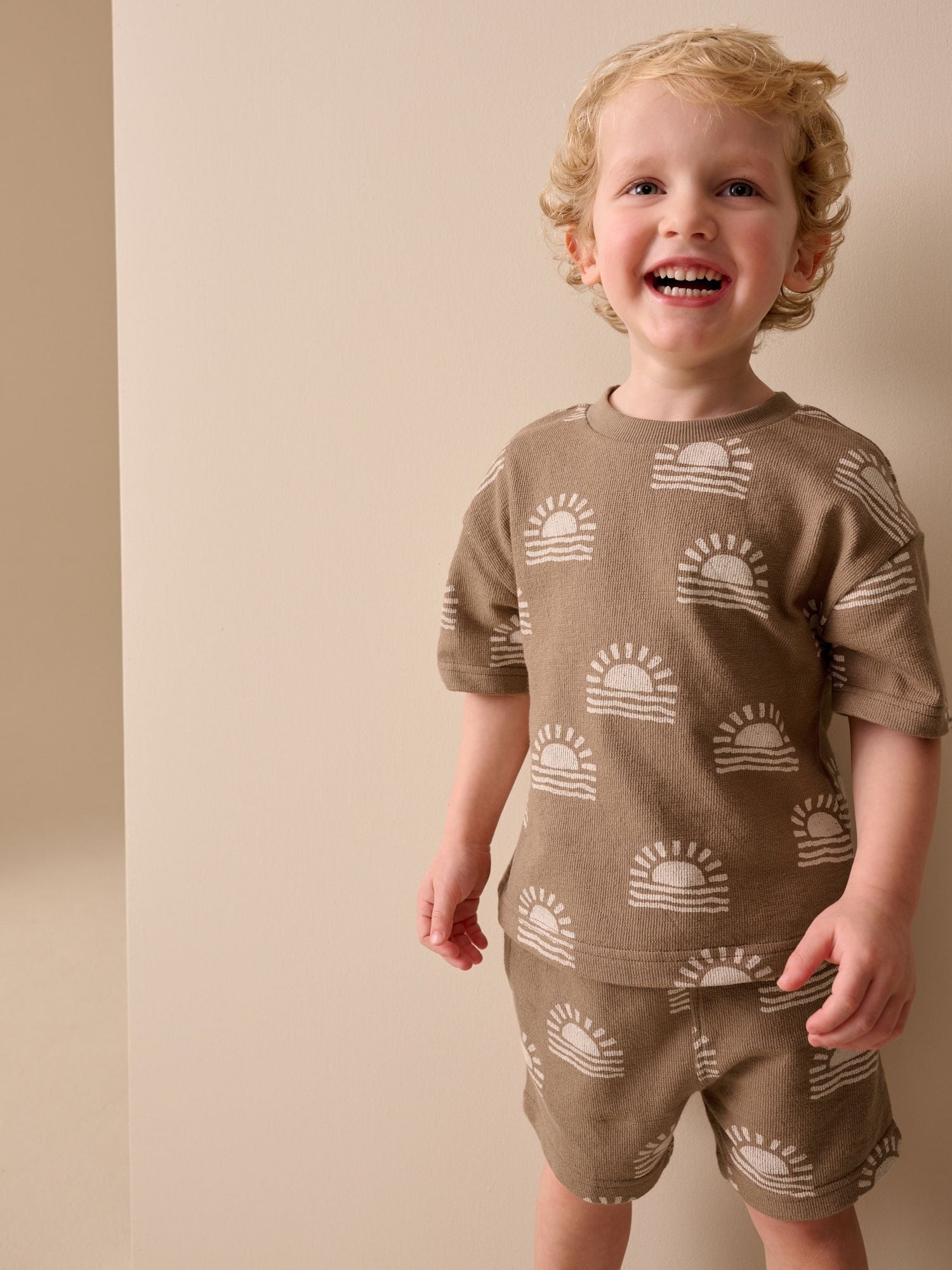 Brown Sun Short Sleeve All-Over Print T-Shirt and Shorts Set (3mths-7yrs) - Size 3-6 Months (62-68cm) - Default 1
