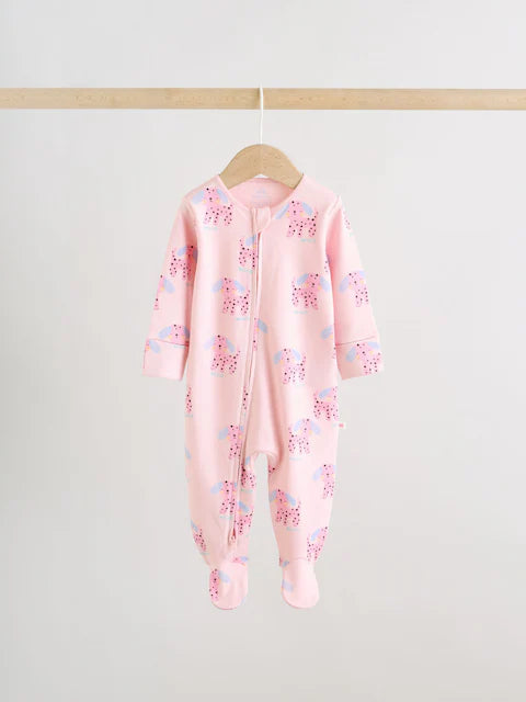 Pink/Yellow character Two Way Zip Baby Sleepsuits 3 Pack (0mths-2yrs)