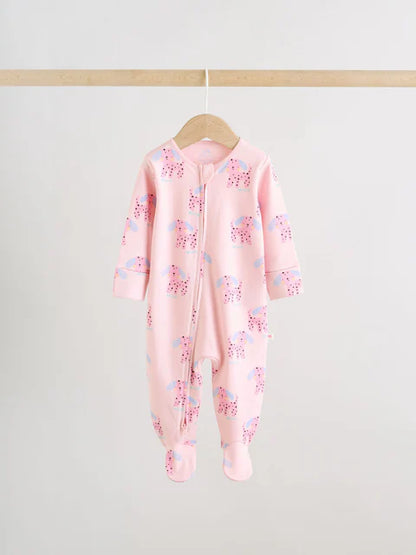 Pink/Yellow character Two Way Zip Baby Sleepsuits 3 Pack (0mths-2yrs)