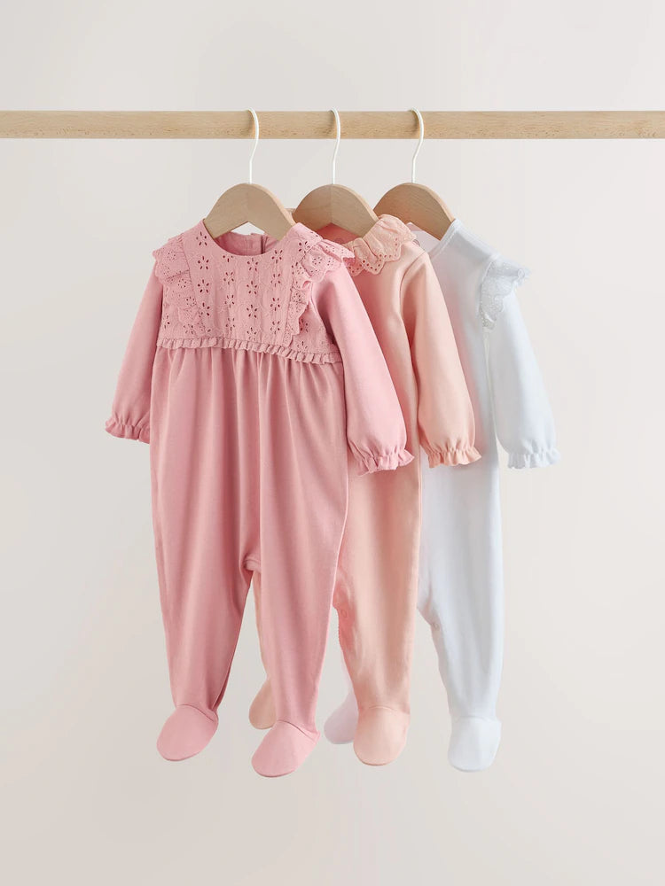 Pink Baby Sleepsuits 3 Pack (0mths-2yrs)