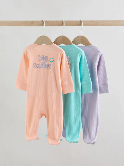 Coral/Purple Two Way Zip Baby Sleepsuits 3 Pack (0mths-2yrs)