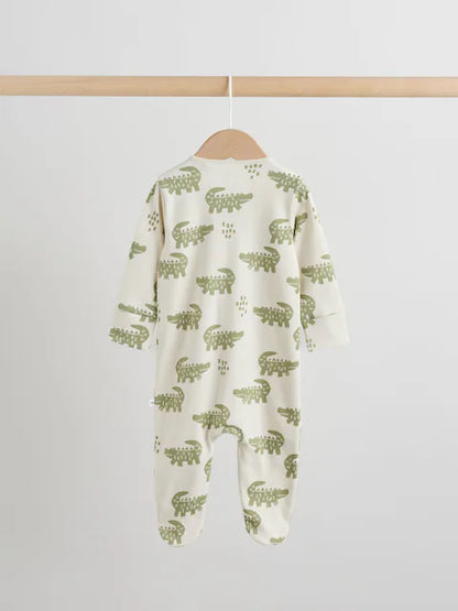 Multi Safari Two Way Zip Baby Sleepsuits 3 Pack (0mths-2yrs)