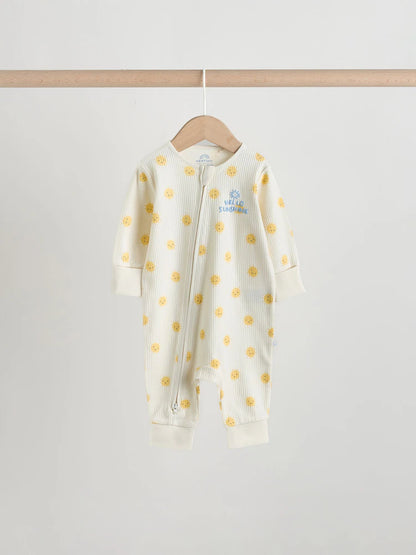 Yellow/Blue Sunshine Two Way Zip Baby Sleepsuits 3 Pack (0mths-3yrs)