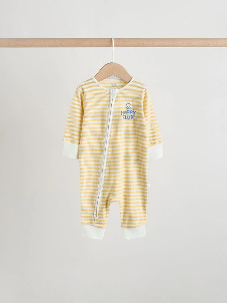 Yellow/Blue Sunshine Two Way Zip Baby Sleepsuits 3 Pack (0mths-3yrs)