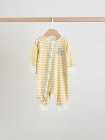 Yellow/Blue Sunshine Two Way Zip Baby Sleepsuits 3 Pack (0mths-3yrs)