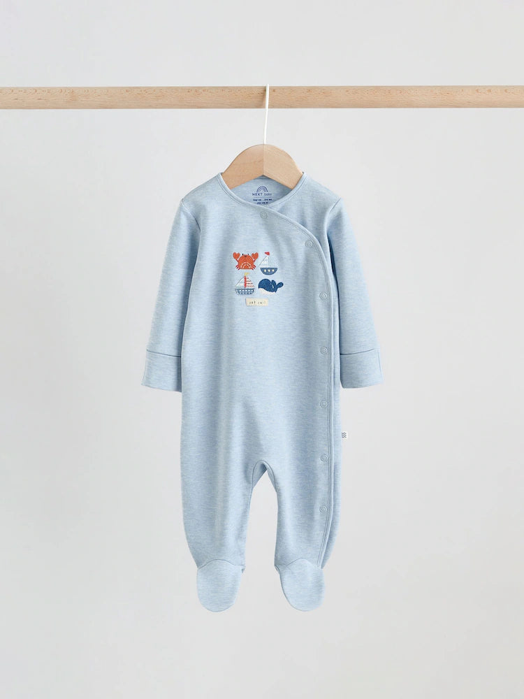 Blue Nautical Baby Sleepsuits 3 Pack (0-2yrs)
