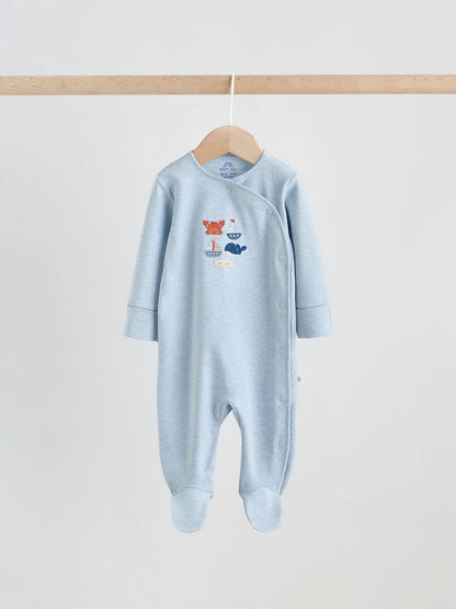 Blue Nautical Baby Sleepsuits 3 Pack (0-2yrs)