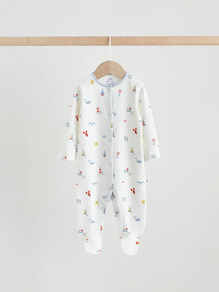 Blue Nautical Baby Sleepsuits 3 Pack (0-2yrs)