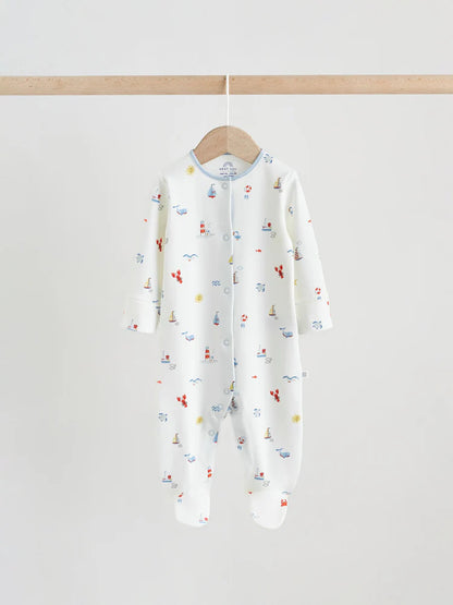Blue Nautical Baby Sleepsuits 3 Pack (0-2yrs)