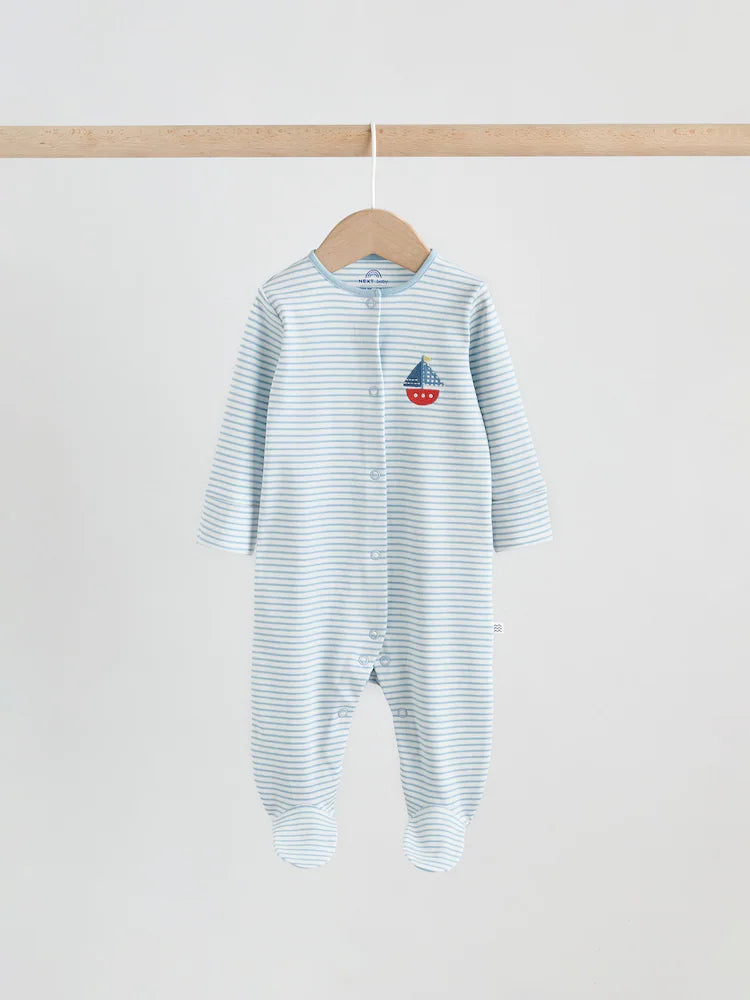 Blue Nautical Baby Sleepsuits 3 Pack (0-2yrs)