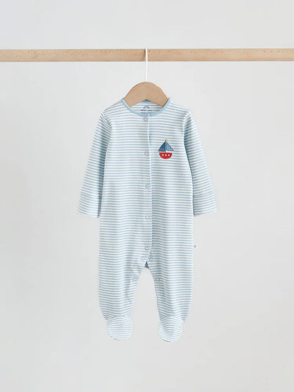 Blue Nautical Baby Sleepsuits 3 Pack (0-2yrs)