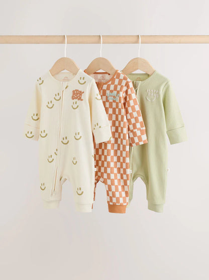 Multi Two Way Zip Baby Sleepsuits 3 Pack (0mths-3yrs)