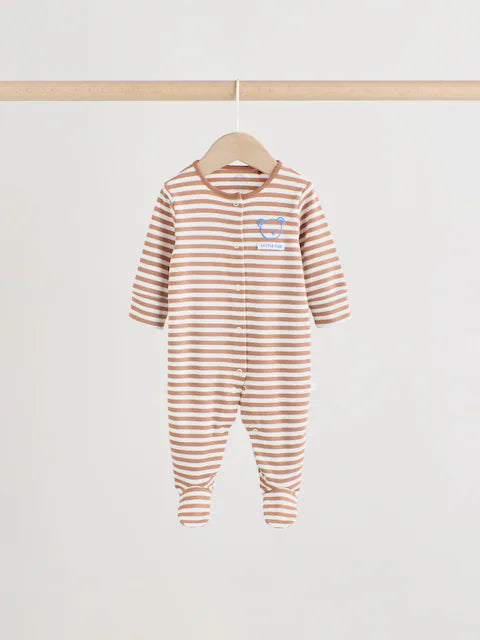 Blue/Ecru Bear Baby Sleepsuits 3 Pack (0-2yrs)